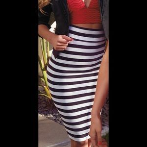 bebe striped pencil skirt